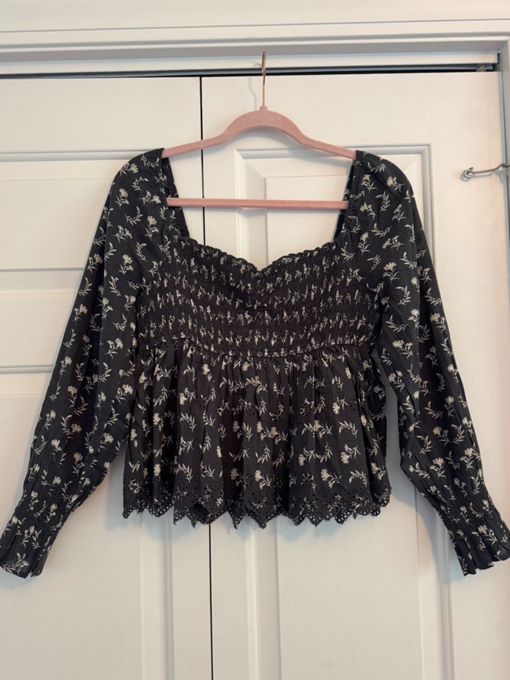 American Eagle Long-sleeve Smocked Babydoll Blouse